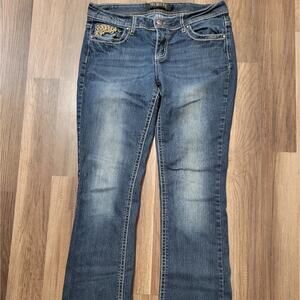 Preimer by Rue 21 dark wash embellished curvy slim boot cut jeans Size 7/8
